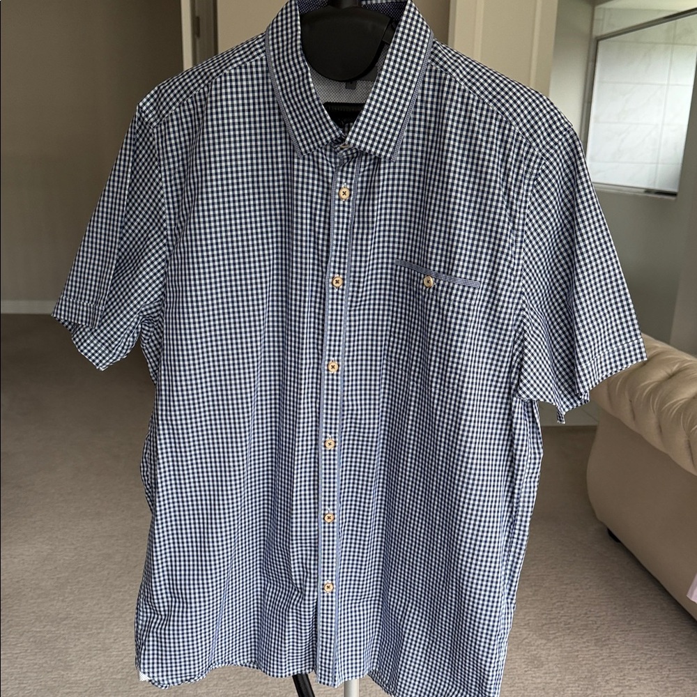 Men's Blue Gingham Short-Sleeve Button-Up Shirt TED BAKER